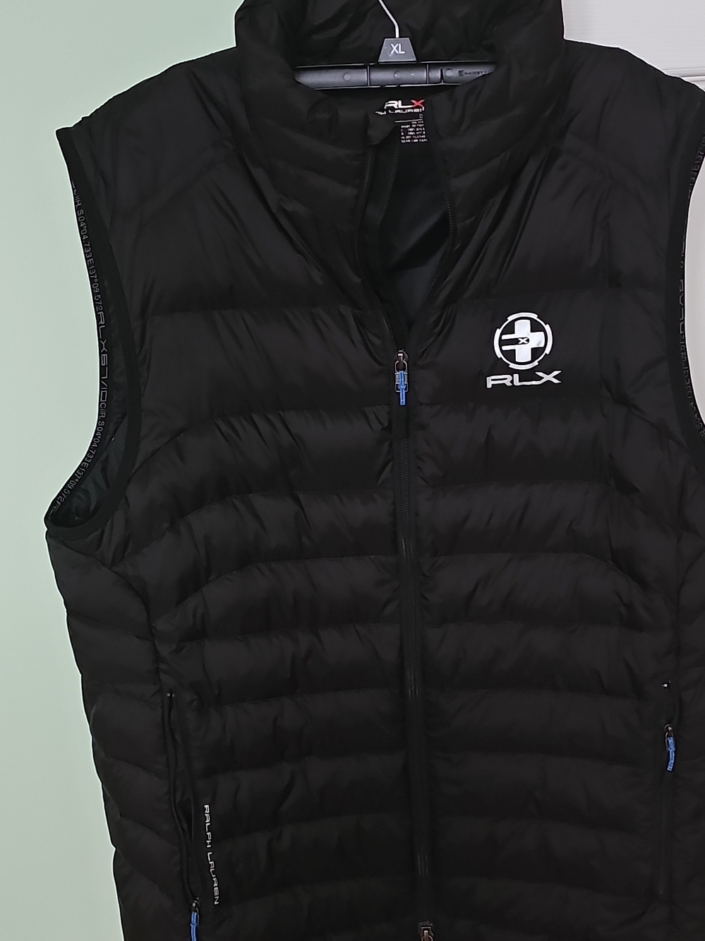 Ralph Lauren Black Quilted Puffer Vest with Blue Zipper Pull